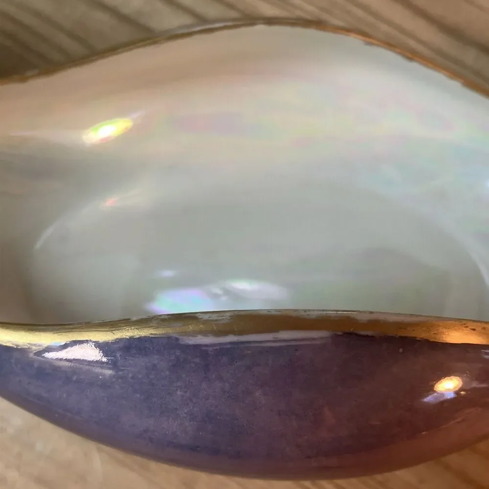 Antique Limoges France Gold Rim Pearlized Purple Vanity Dish Bowl Luster Wear